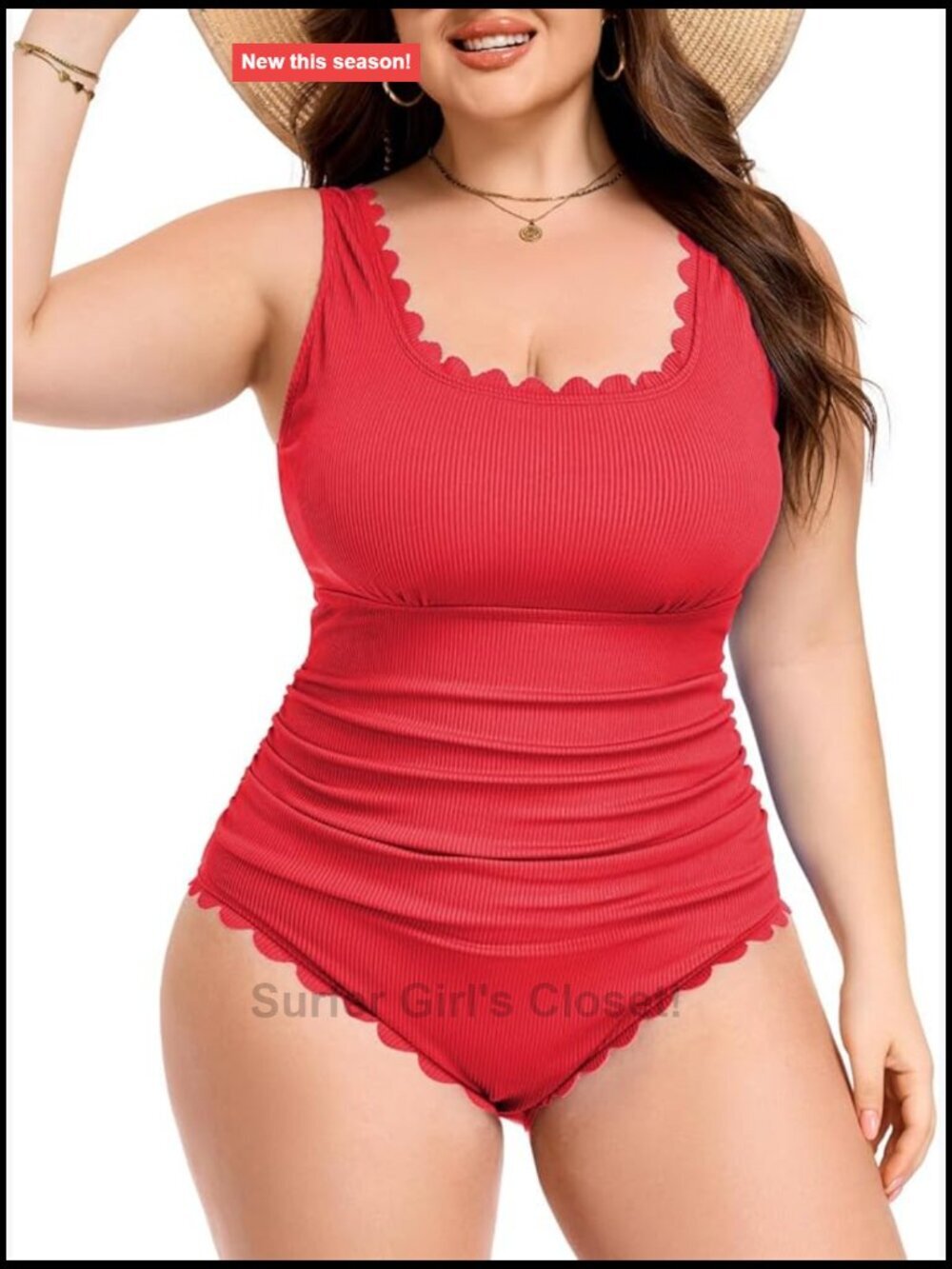 Plus Size One Piece Swimsuit Tummy Control Scalloped Ribbed Ruched Bathing Suit